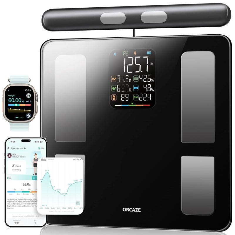ORCAZE Smart Scale for Body Weight, 8 Electrodes Digital Bathroom Scale with BMI, Body Fat, Muscle Mass, 27 Body Composition Measurements, LCD Screen, Large Platform Bathroom Scales, 400lbs - Image 1